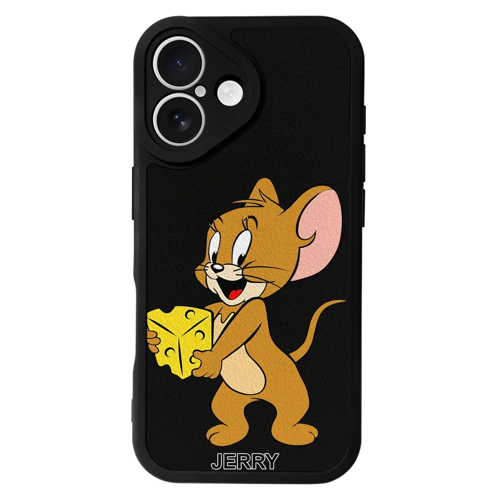 トムとジェリー グッズ ジェリー - IPhone 16シリーズ対応 ・ シリコンスマホケース ・ レザー調 ・ 高精度フィット ・ 耐衝撃 ・ ワイヤレス充電対応 ・ 精密カット